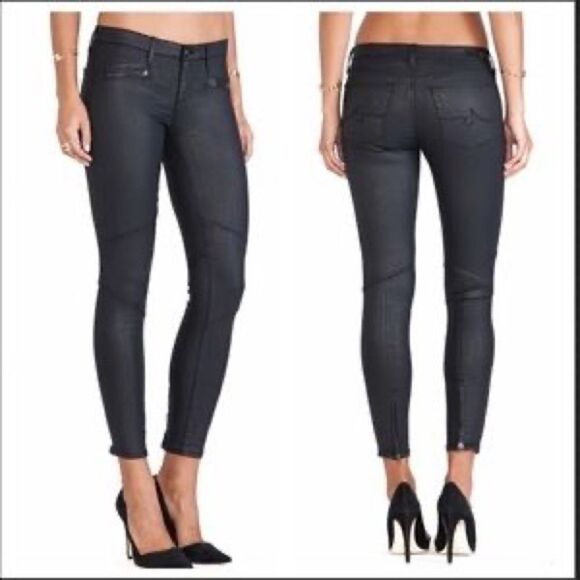 Anthropologie-AG Kaya Zip Ankle Wax Coated Moto Jeans (Size:25) - Picture 1 of 14